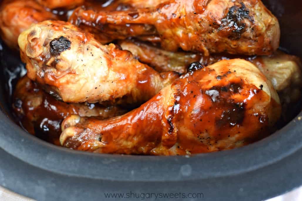 BBQ chicken legs in a slow cooker.