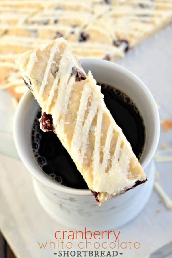 Get festive with these Cranberry White Chocolate Shortbread Cookie Sticks. Melt in your mouth delicious! You may need to double the recipe, these go fast!