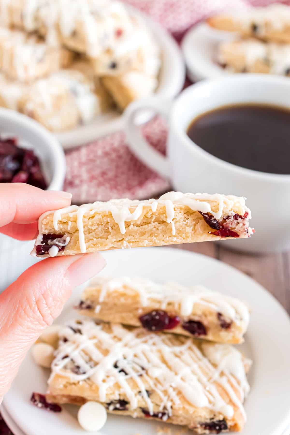 Shortbread cookie bar with a bite taken out.