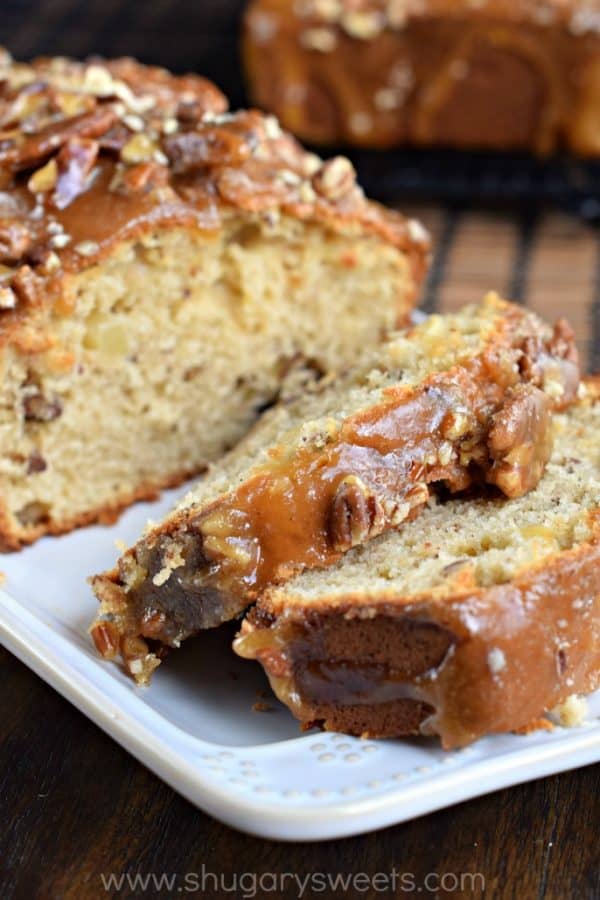Sweet and comforting, this Praline Topped Apple Bread is the perfect start to your day! Recipe makes two loaves, and freezes well too!