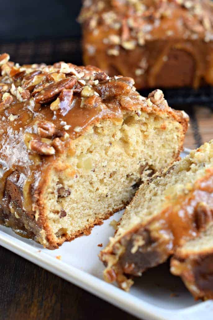 Sweet and comforting, this Praline Topped Apple Bread is the perfect start to your day! Recipe makes two loaves, and freezes well too!