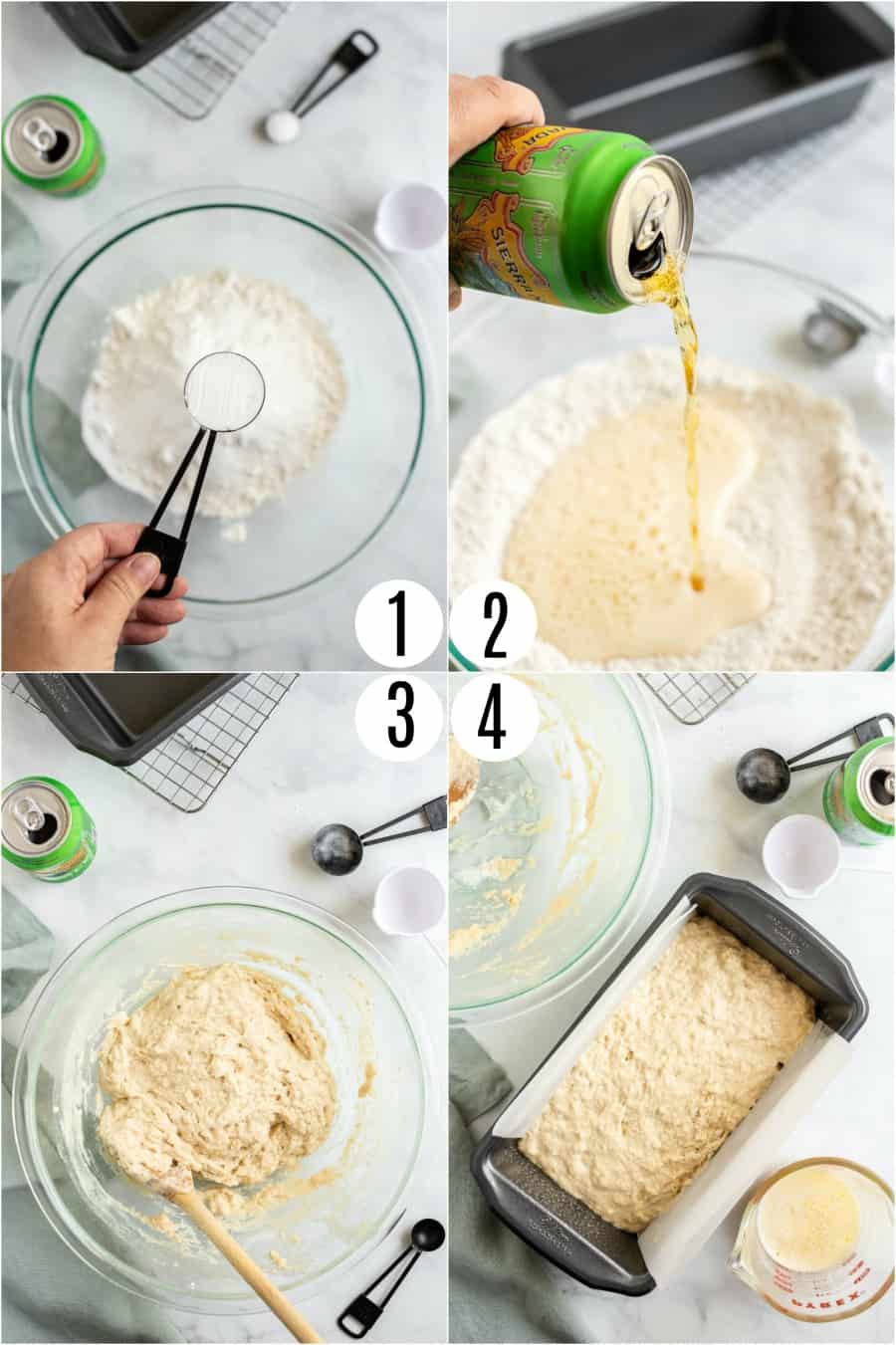 Step by step photos showing how to make beer bread.