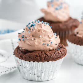 Moist and delicious, these Chocolate Pudding Cupcakes are unbelievably easy to make! Instant pudding mix and cake mix come together for the perfect handheld chocolate dessert.