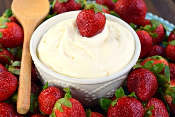 Three ingredient Cream Cheese Fruit Dip! A sweet treat to serve with berries and apples!