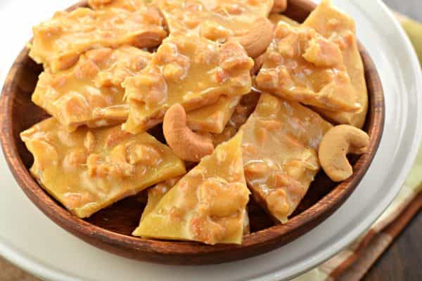 Cashew Brittle made in the microwave! It couldn’t be easier, and it’s a fun twist on the classic peanut brittle.