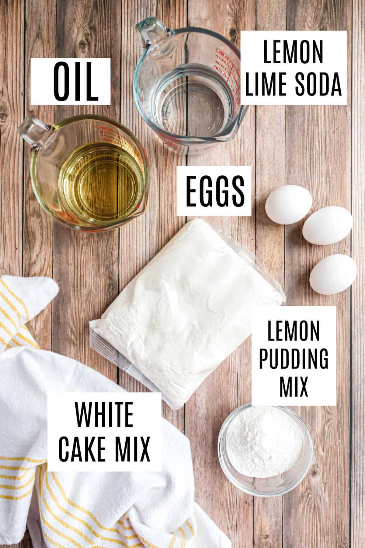 Ingredients needed to make lemon pudding cupcakes.