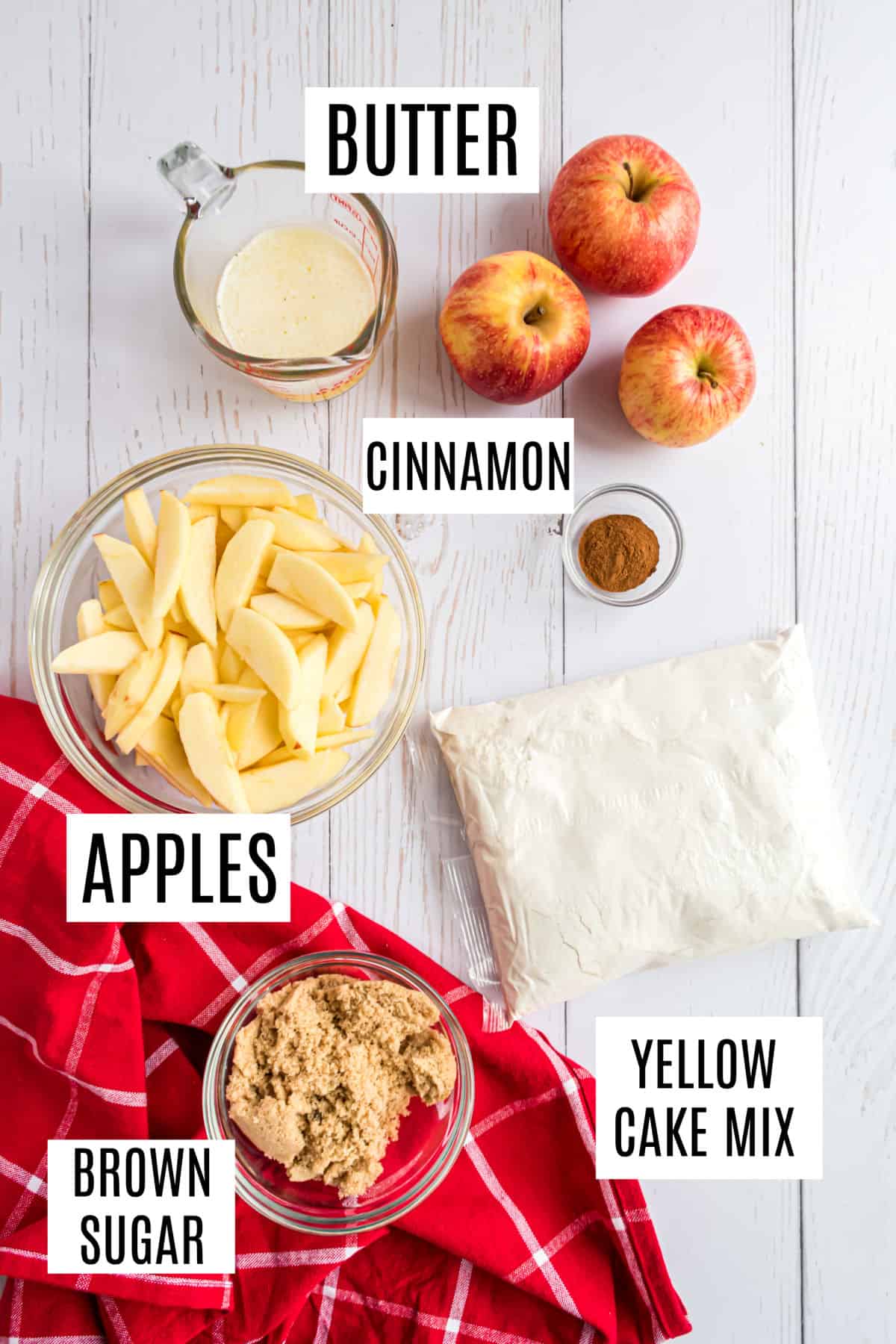 Ingredients needed to make apple cake in the crock pot.