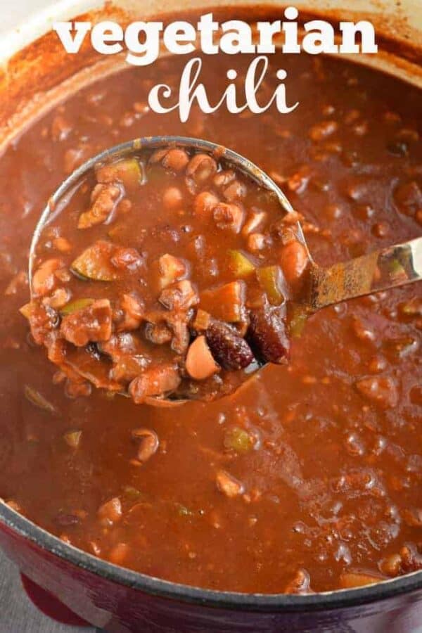Hearty Vegetarian Chili recipe packed with flavor! You won't miss the meat in this vegetable chili, and the addition of walnuts gives the perfect texture and flavor!
