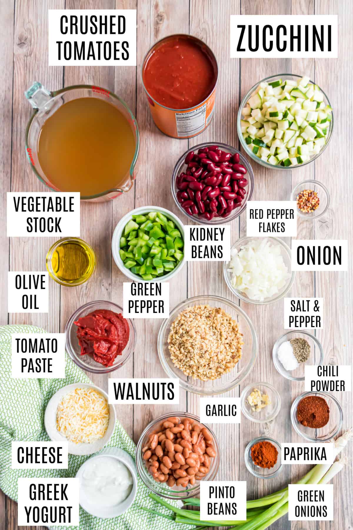 Ingredients needed to make vegetarian chili.