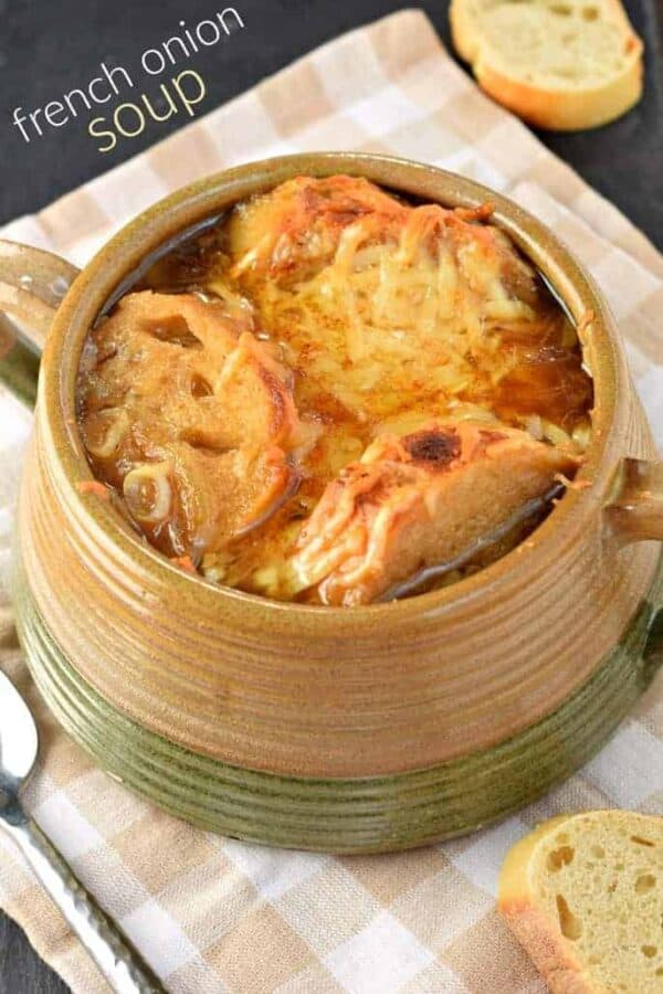 This flavorful, hearty French Onion Soup is a pure bowl of comfort for any night of the week. You'll love the sweet onions, rich broth and toasted cheese on top!