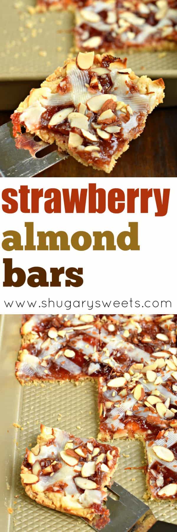 Strawberry Almond Bars with a nutty crust, sweet strawberry filling, and a light cheesecake topping. Perfect for holidays or weekend brunches!