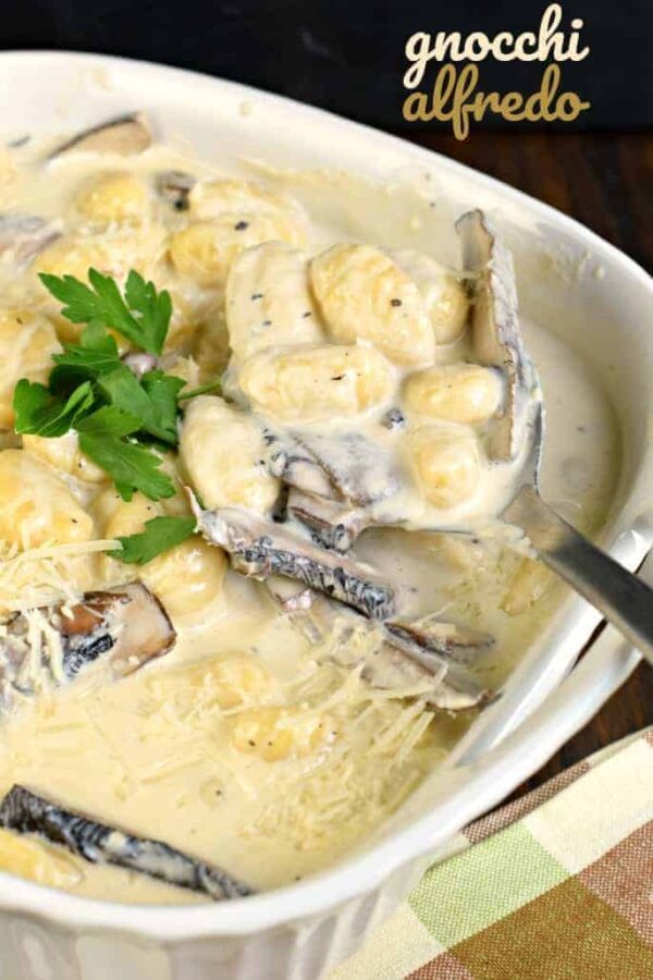 You'll love this delicious Gnocchi Alfredo with Portobello Mushrooms for your next weeknight meal! Ready in 30 minutes, it's perfect for your busy nights, yet impressive enough to serve guests for dinner!