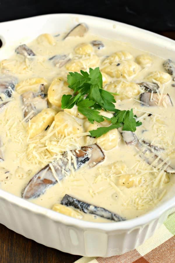 You'll love this delicious Gnocchi Alfredo with Portobello Mushrooms for your next weeknight meal! Ready in 30 minutes, it's perfect for your busy nights, yet impressive enough to serve guests for dinner!