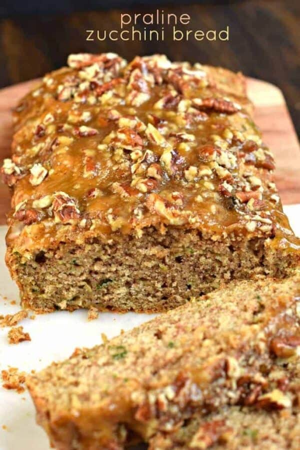 You'll love this Praline Topped Zucchini Bread with it's sweet, brown sugar topping. Sweet and salty, this bread makes TWO freezer friendly loaves! Perfect for sharing or saving for later!