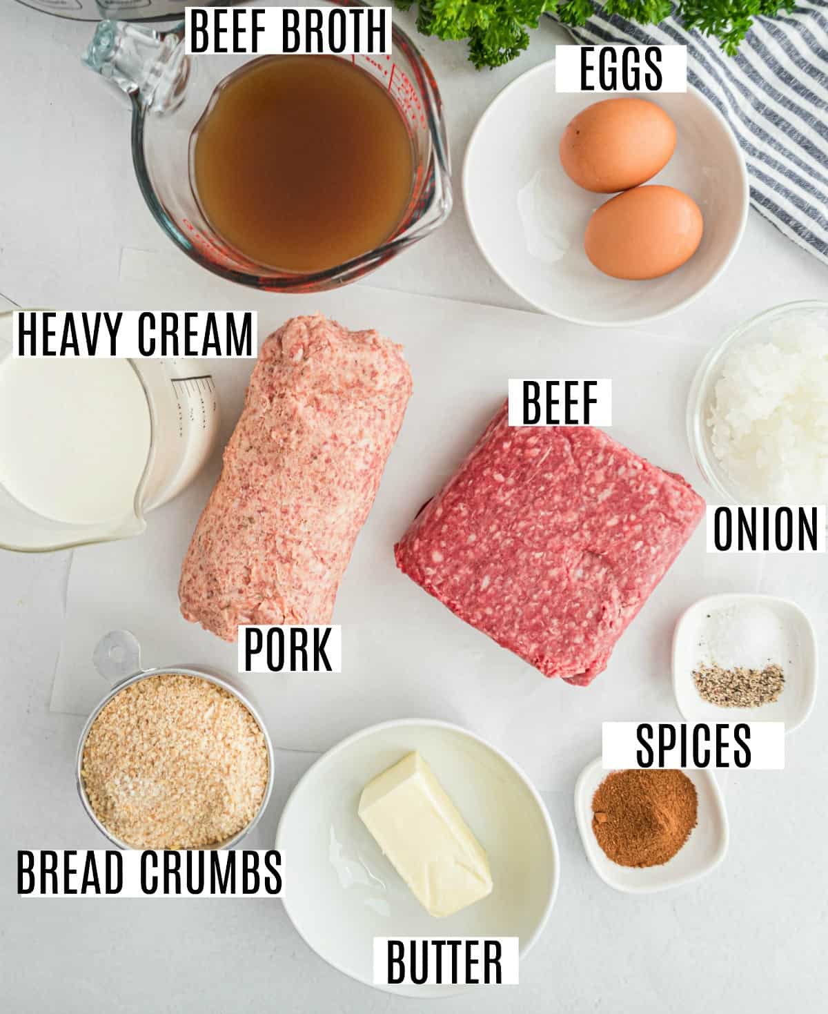 Ingredients to make authentic swedish meatballs.