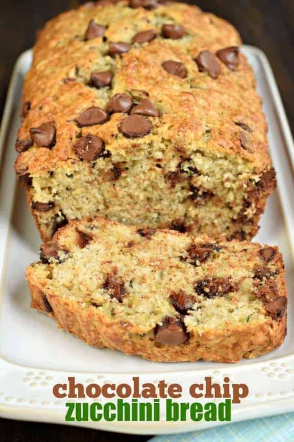 Chocolate Chip Zucchini Bread recipe, perfect with a cup of coffee! Freezer friendly too!