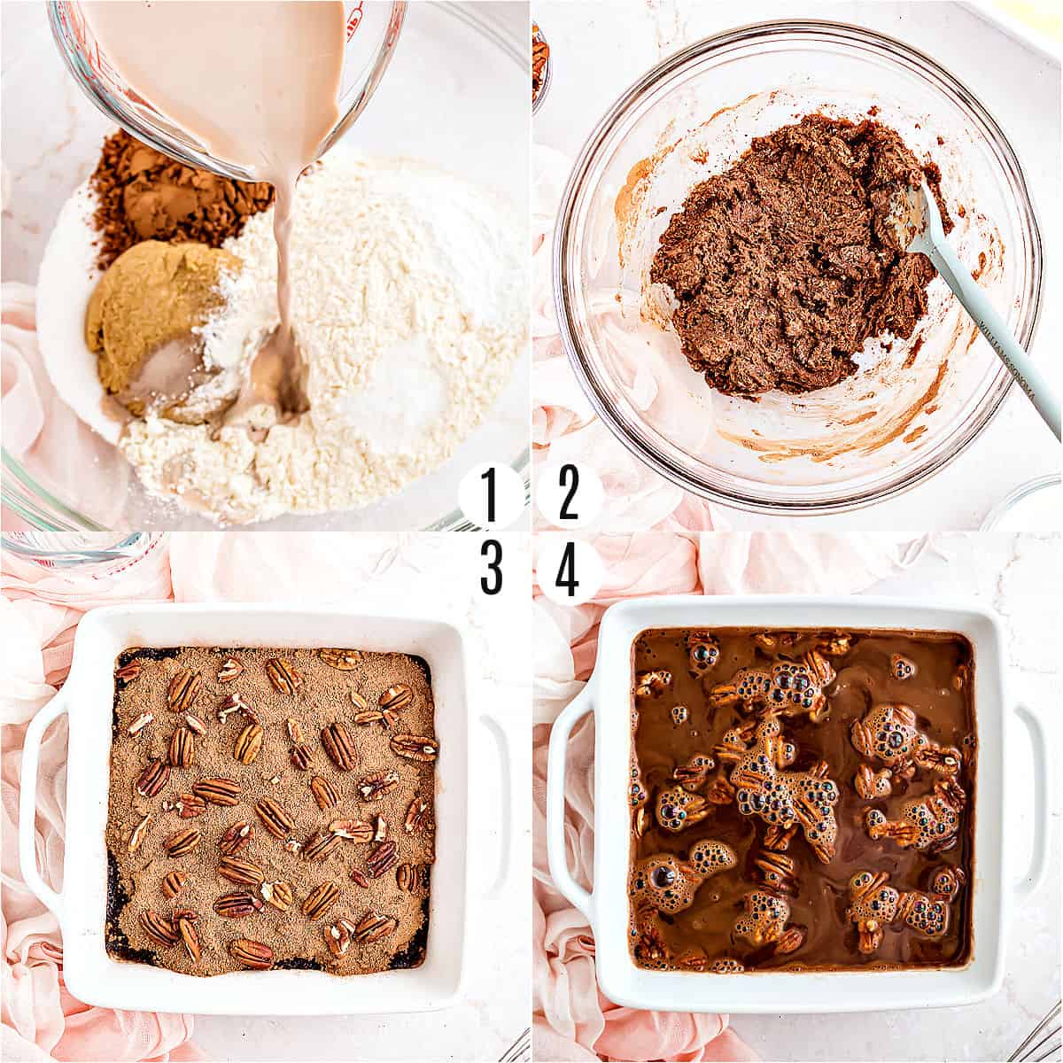 Step by step photos showing how to make chocolate cobbler.