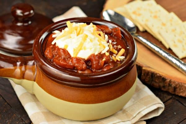 Hearty Pumpkin Chili is a delicious, vegetarian dish made in the slow cooker! My family didn't even miss the meat in this one! #vegetarian #dinner #slowcooker #crockpot