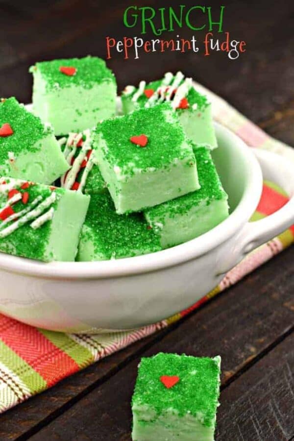 Grinch Peppermint Fudge #christmascandy #christmastreats #christmasrecipes #christmasbaking #peppermint #fudge #candy