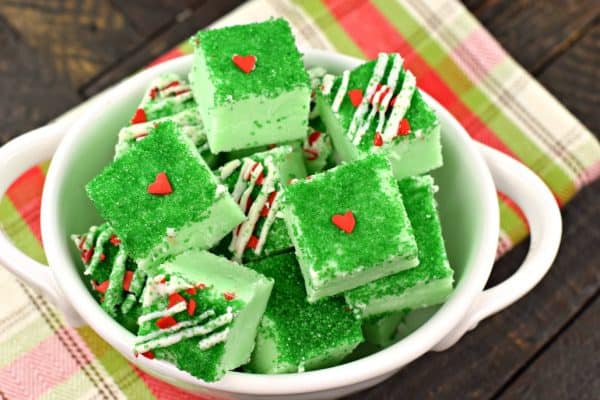 Grinch Peppermint Fudge #christmascandy #christmastreats #christmasrecipes #christmasbaking #peppermint #fudge #candy