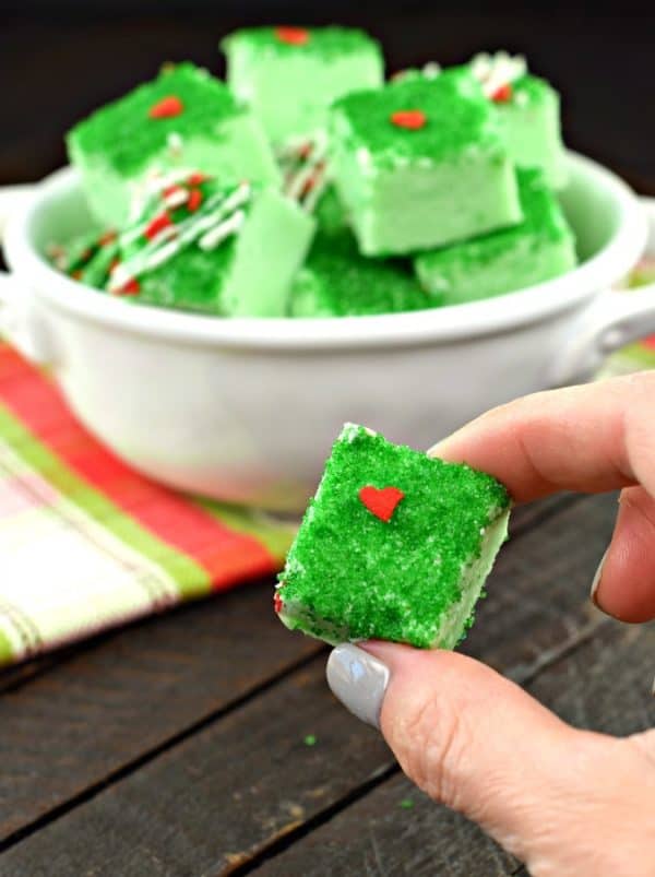 Grinch Peppermint Fudge #christmascandy #christmastreats #christmasrecipes #christmasbaking #peppermint #fudge #candy