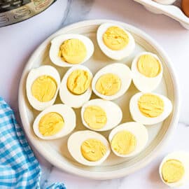 The simple 5-5-5 method for making perfect Instant Pot Hard Boiled Eggs. You'll be amazed at how easily they peel, and how creamy and delicious they taste!