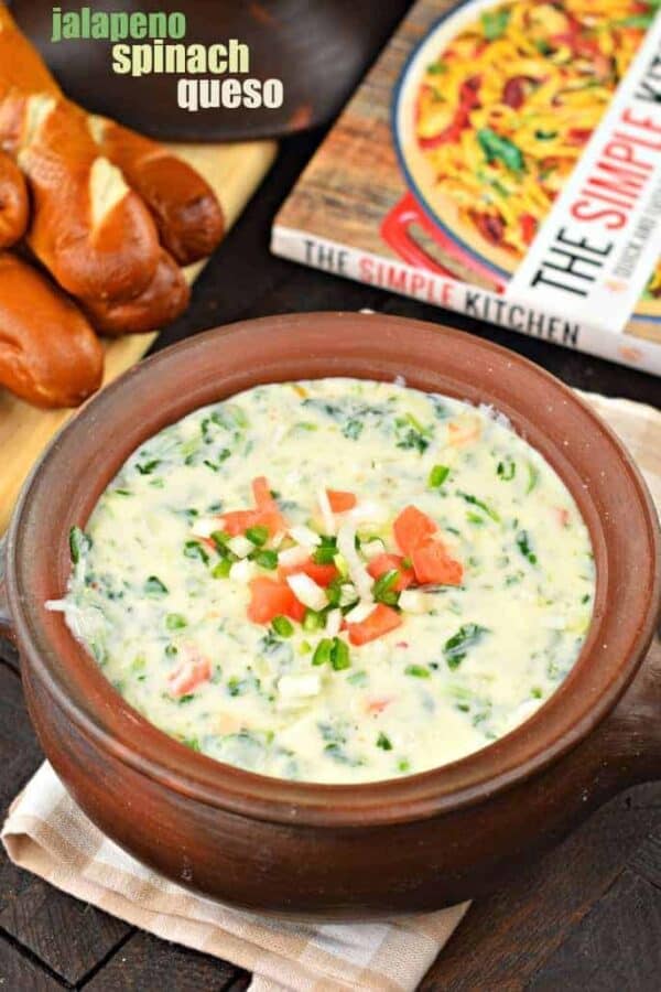 Jalapeno Spinach Queso Dip #gameday #cheese #snack #recipe #queso #thesimplekitchen