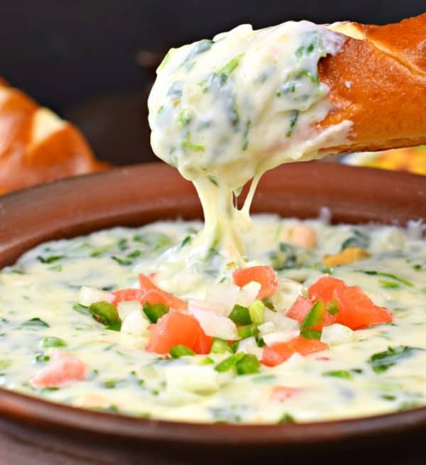 Jalapeno Spinach Queso Dip #gameday #cheese #snack #recipe #queso #thesimplekitchen