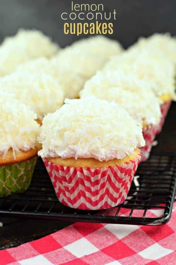 Lemon Coconut Cupcakes recipe on cooling rack