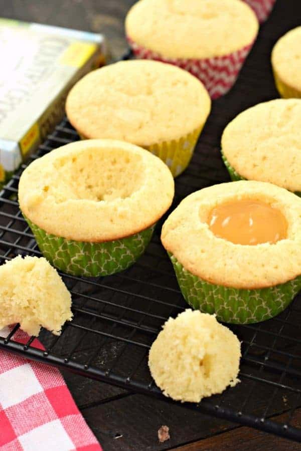 Cupcakes with center carved out and filled with lemon curd.