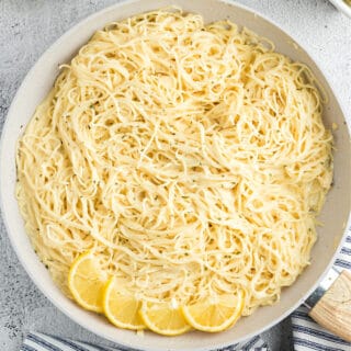 Lemon Garlic Pasta is an easy recipe that's ready in 30 minutes! Serve this flavorful pasta as a side dish or main course topped with chicken or fish.