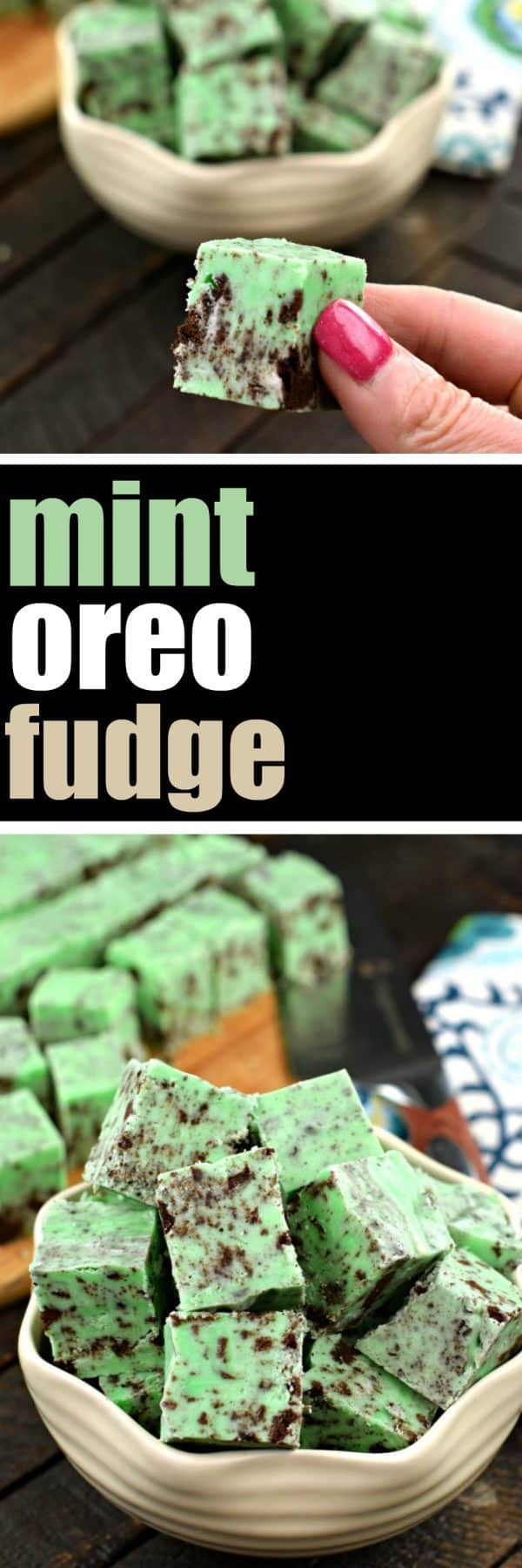Mint Chocolate Oreo Fudge recipe photo collage with text