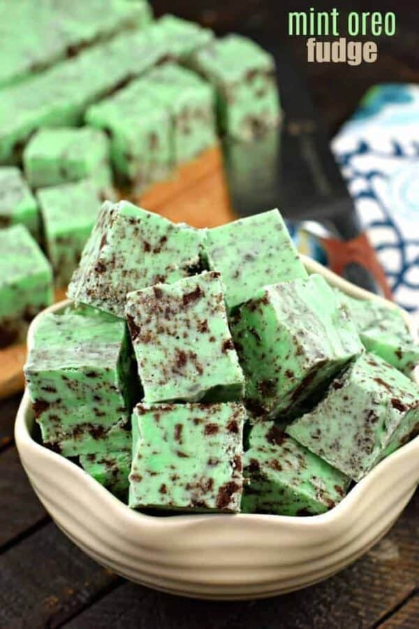 Mint Chocolate Cookies and Cream Fudge in bowl