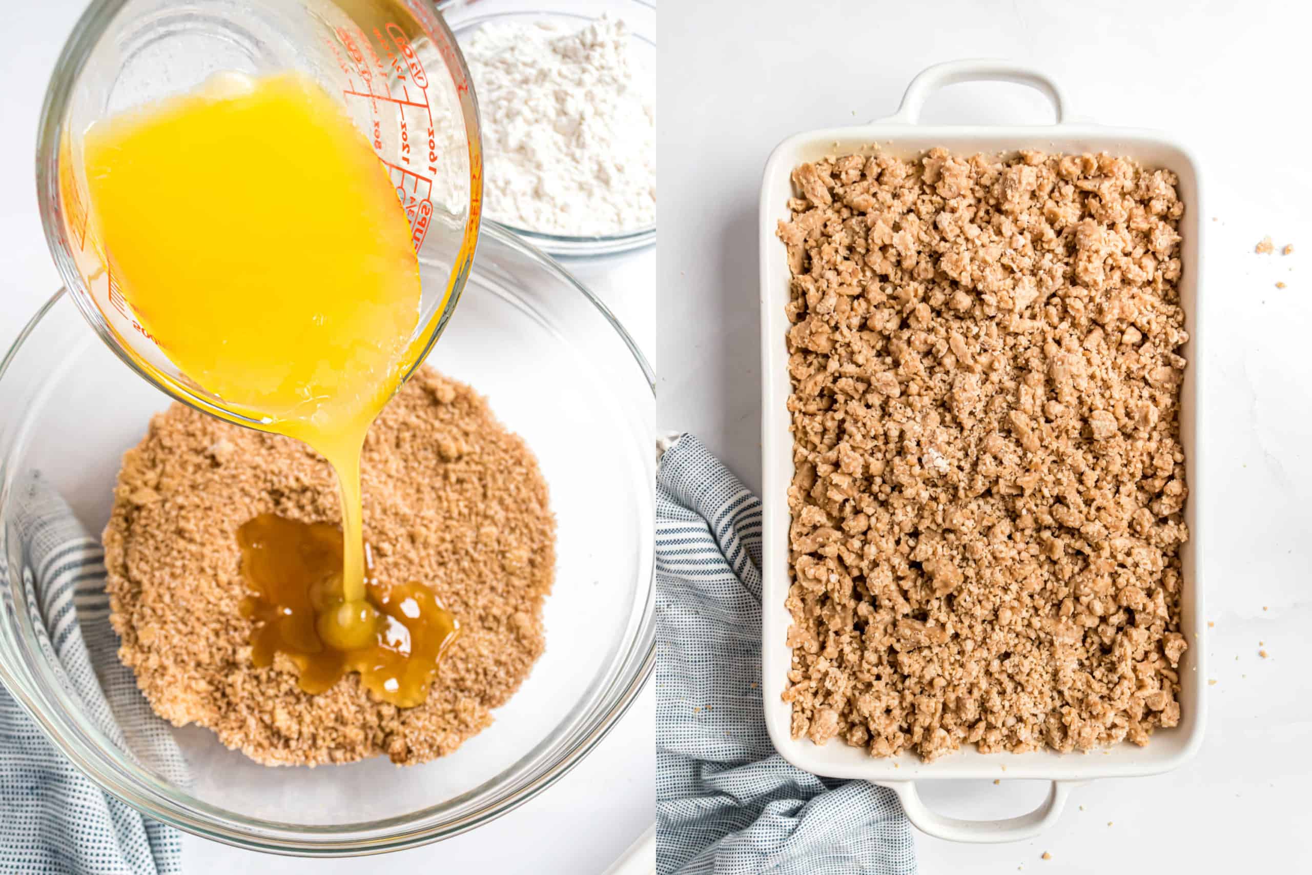 Step by step photos showing how to make coffee cake streusel.