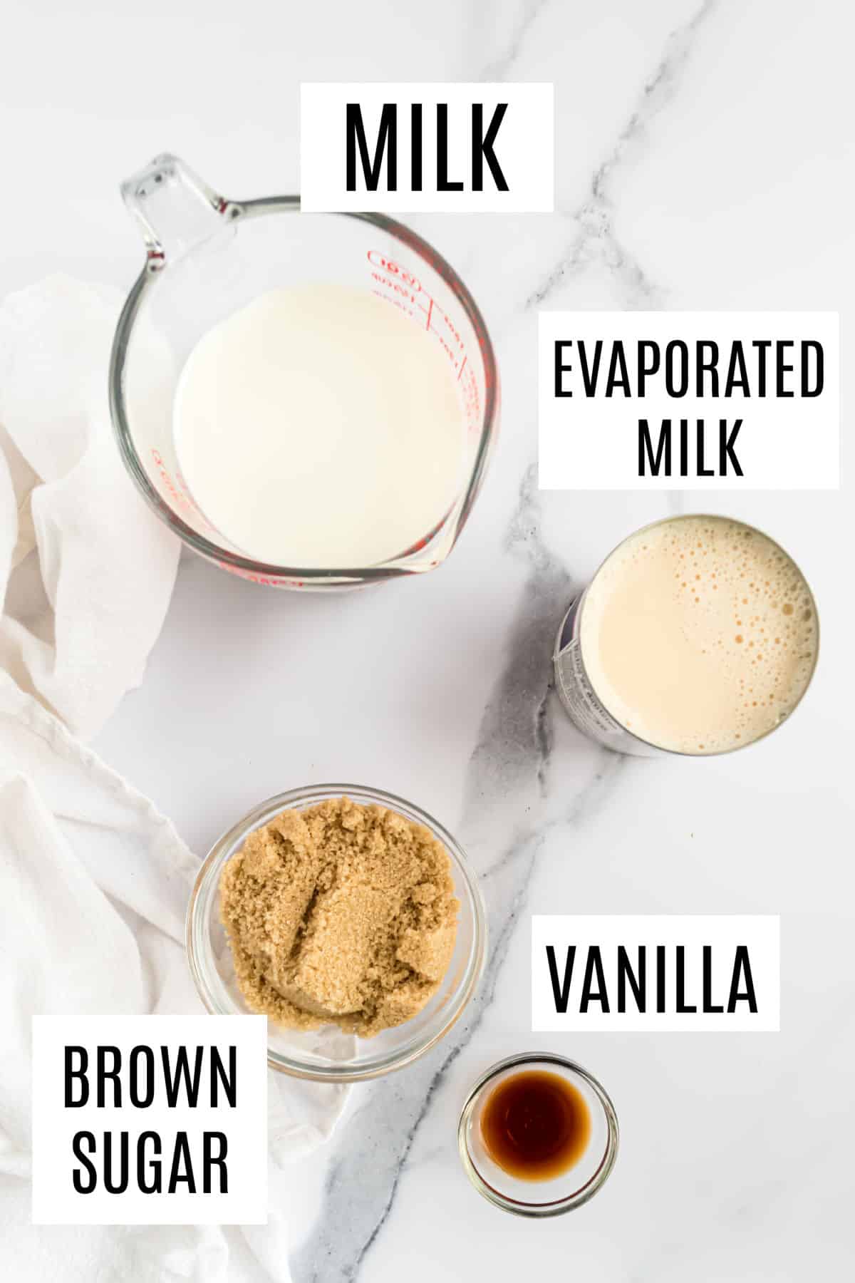 Ingredients needed to make creme brulee coffee creamer.