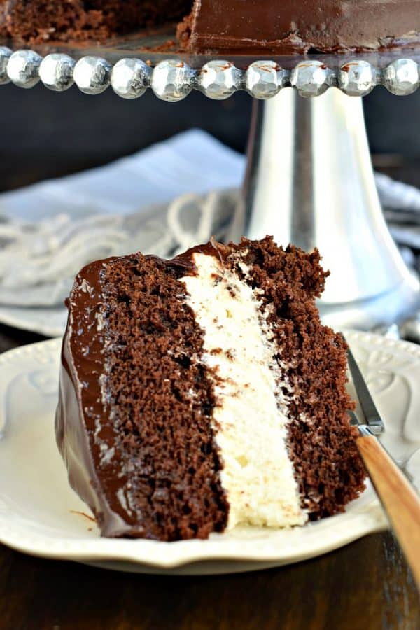 This Copycat Hostess Ding Dong Cake recipe is a rich, decadent chocolate cake, with a creamy filling and chocolate ganache spread over the top!