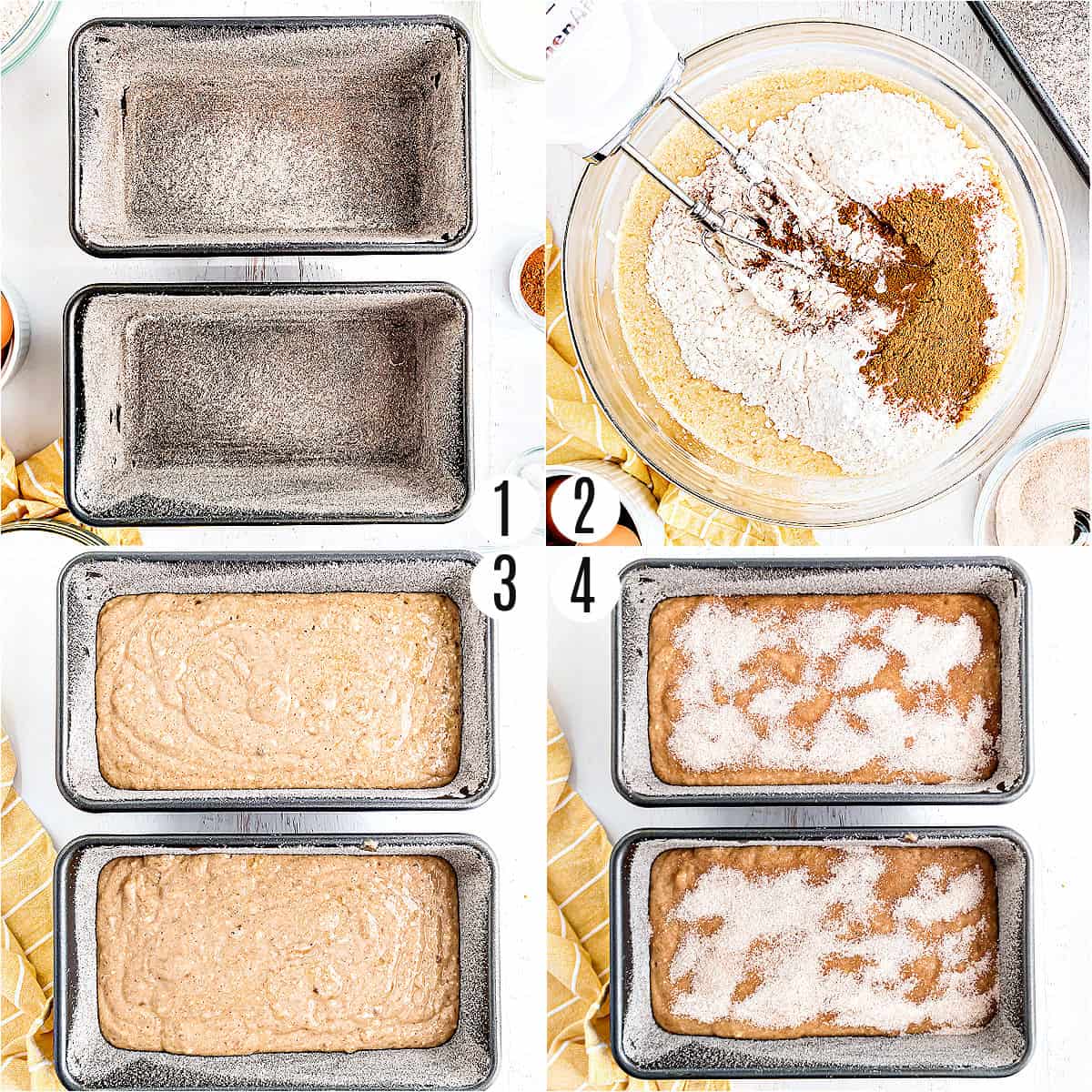 Step by step photos showing how to make snickerdoodle banana bread.