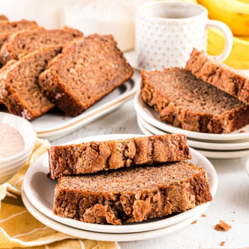 Take your classic banana bread recipe to the next level! This Snickerdoodle Banana Bread recipe has a crunchy top coating of cinnamon and sugar, a real crowd pleaser!