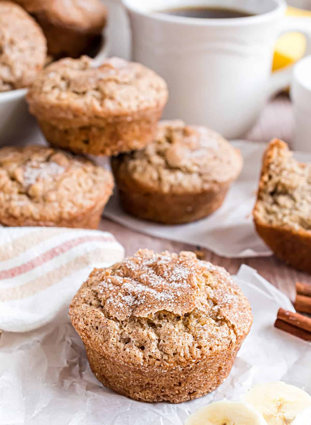 Banana muffin with cinnamon sugar topping.