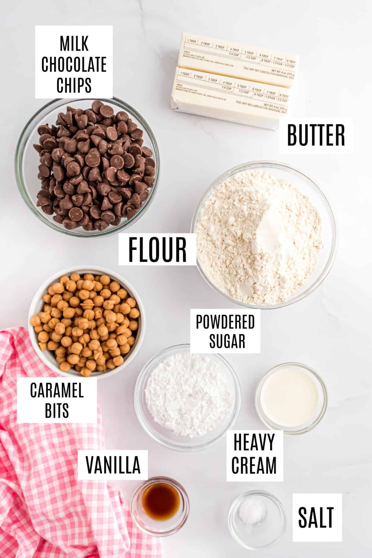 Ingredients needed to make twix cookies.
