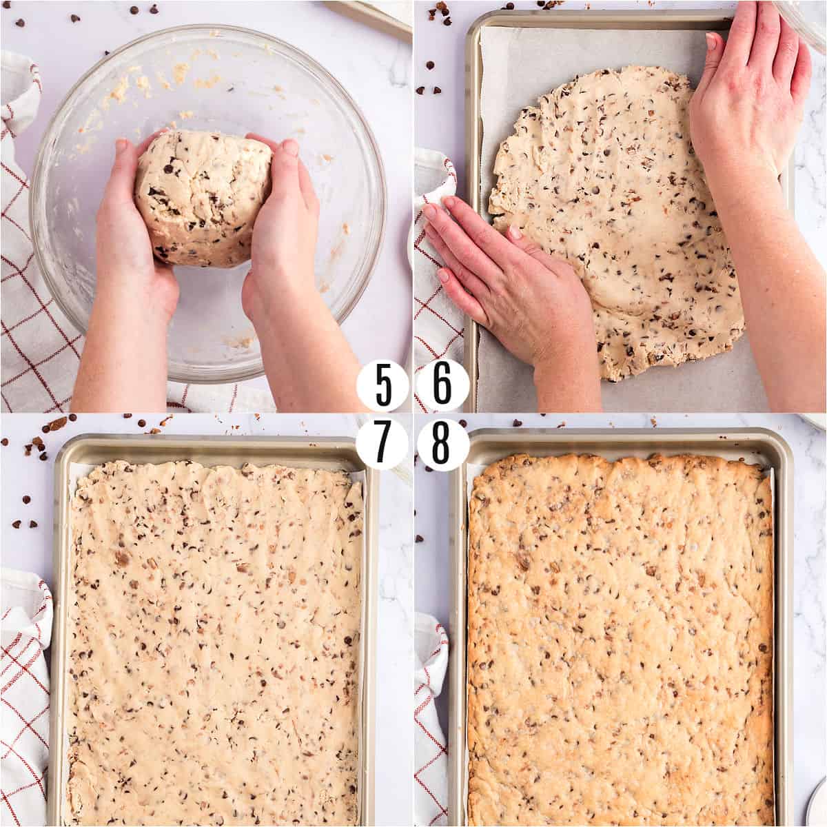 Step by step photos showing how to make shortbread cookie bars.