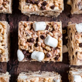 Avalanche bark cut into squares and topped with mini marshmallows.