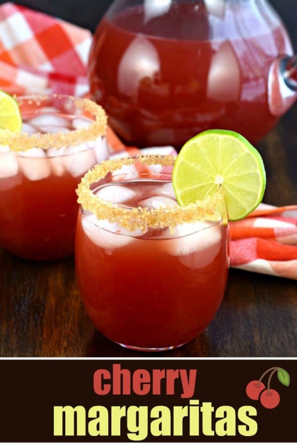 Whip up a pitcher of these Cherry Margaritas for your next summer party! Perfect for a crowd, and packed with flavor!