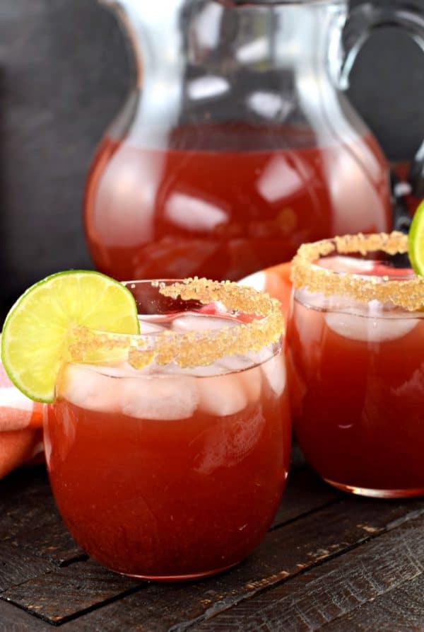 Whip up a pitcher of these Cherry Margaritas for your next summer party! Perfect for a crowd, and packed with flavor!