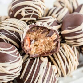 Who can resist sweet bites of cookie dough filled with Reese's pieces? Peanut Butter Cookie Dough Truffles have all the peanut butter and chocolate flavor you crave!