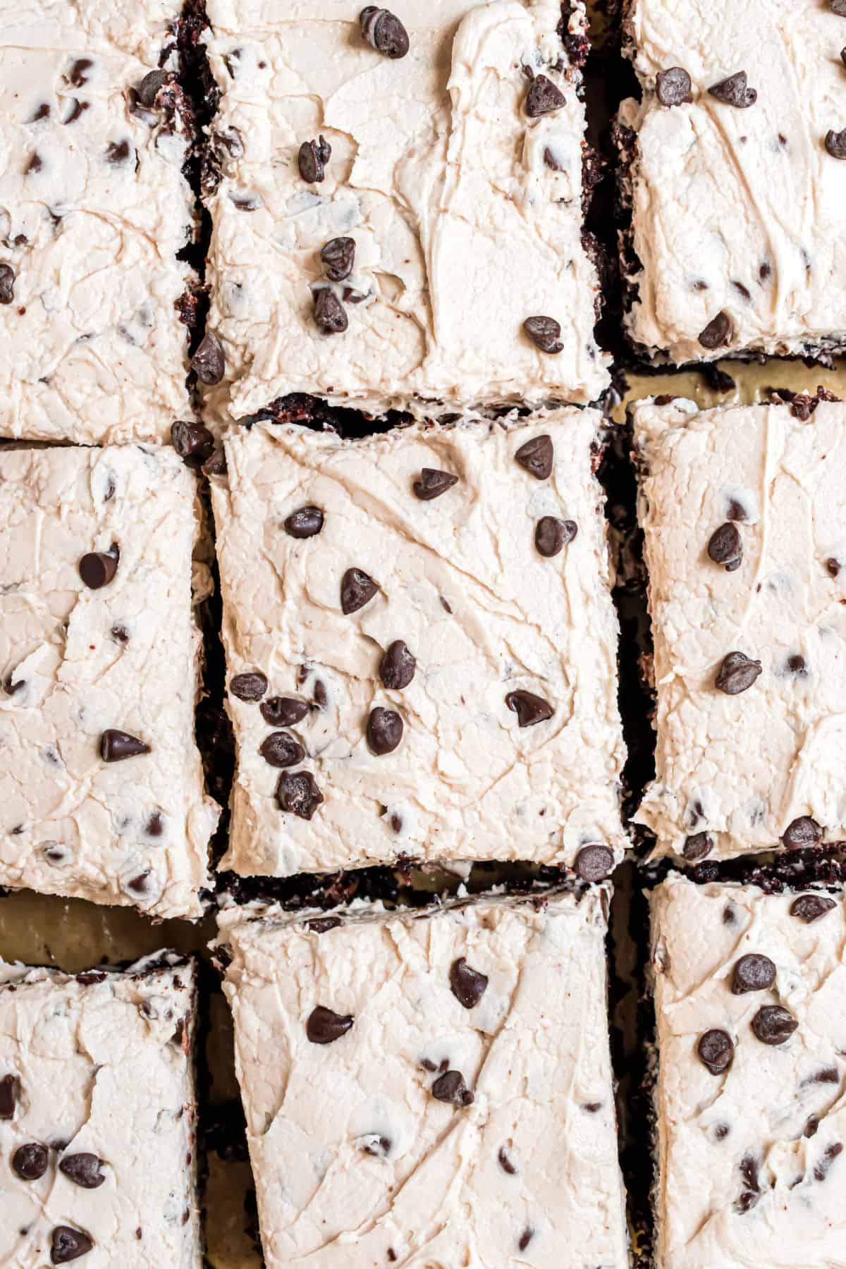 Chocolate chip frosted brownies.