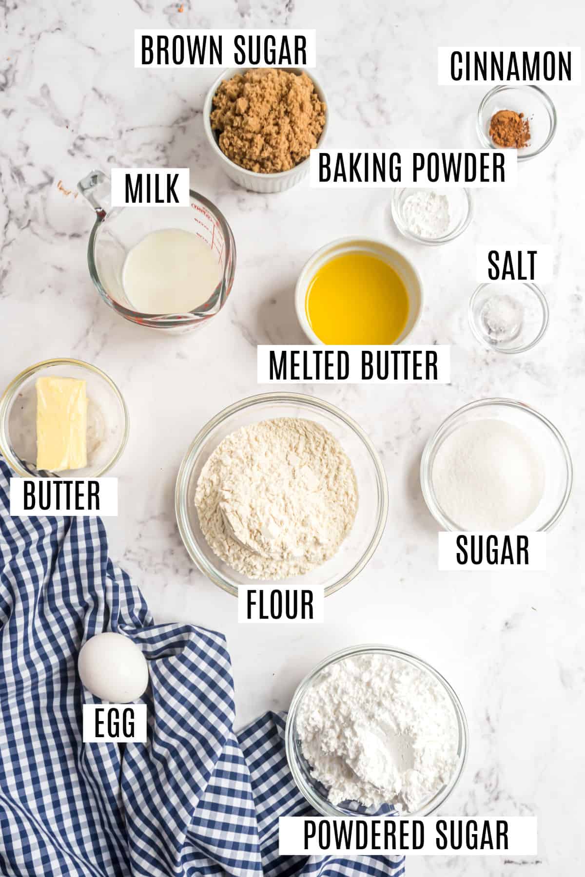 Ingredients needed to make coffee cake donuts.