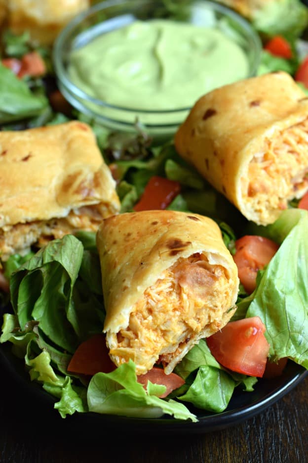 Firecracker Chicken Wraps with Avocado Lime dipping sauce recipe.