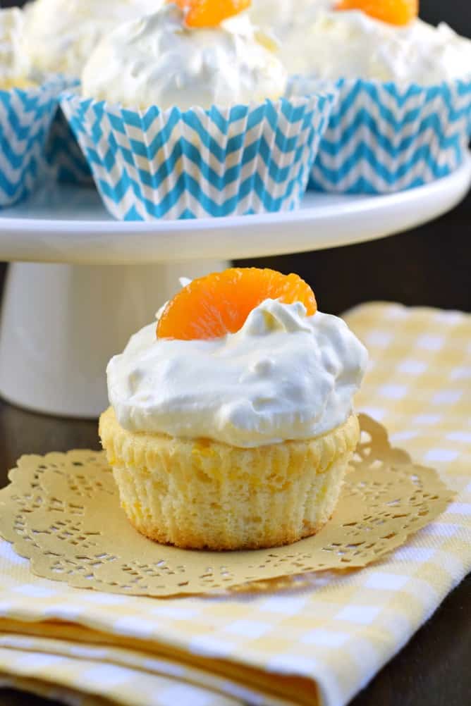 Orange Pineapple Cupcakes lightened up for only 75 calories per cupcake! A healthy treat!