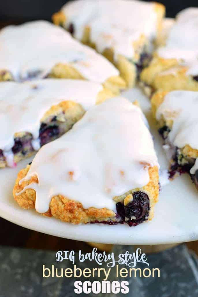 Light and fluffy, these Blueberry Lemon Scones are the perfect breakfast idea! Topped with a sweet lemon glaze, you won't be able to resist them!